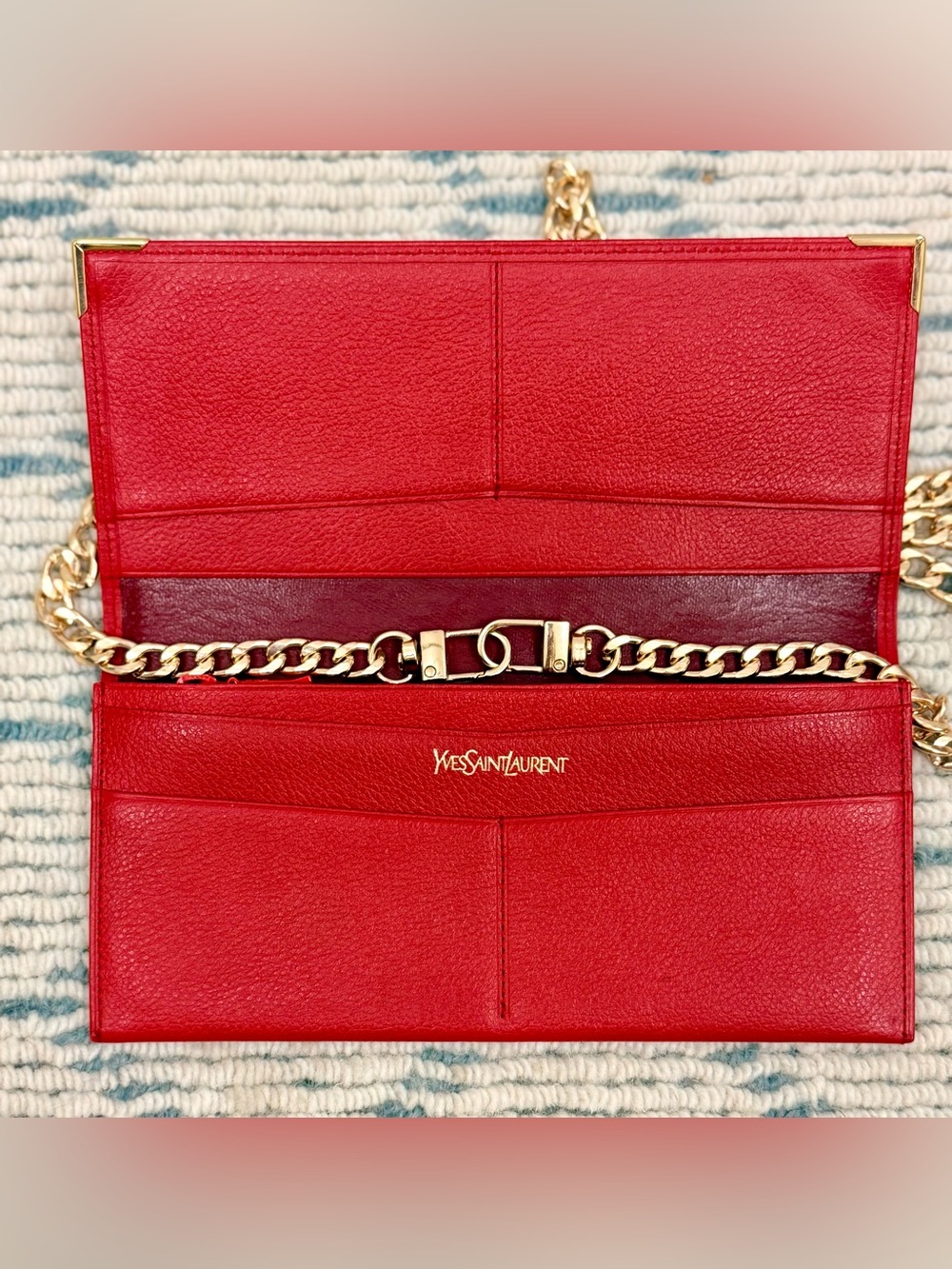 YSL Vintage 80’s Old Money Quiet Luxury Red Pebbled Leather Wallet W/ Crossbody - Picture 12 of 16